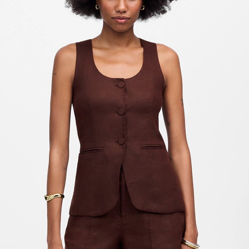 Madewell Scoopneck Cutaway Linen Vest Chocolate Raisin Size 2/S NWT
